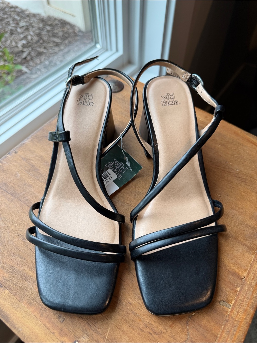 wild fable Black Minimalist Strappy Square-Toe Heels